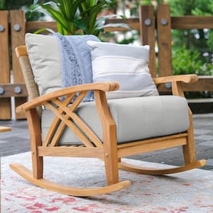 Carmel Teak Wood Outdoor Rocking Chair with Oyster Cushion