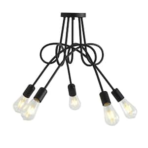 Modern 27.55 in. 5-Lights Brushed Black Sputnik Linear Semi- Flush Mount Ceiling Light Fixture