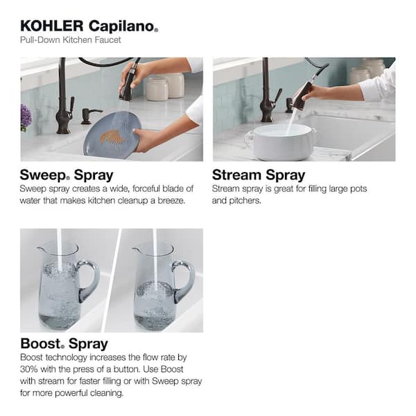 Capilano Single-Handle Pull-Down Sprayer Kitchen Faucet with Boost Technology in Oil-Rubbed Bronze Capilano Single-Handle Pull-Down Sprayer Kitchen Faucet with Boost Technology in Oil-Rubbed Bronze