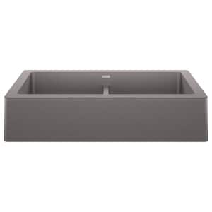 Vintera Metallic Gray Granite Composite 33 in. 50/50 Double Bowl Farmhouse Apron Kitchen Sink