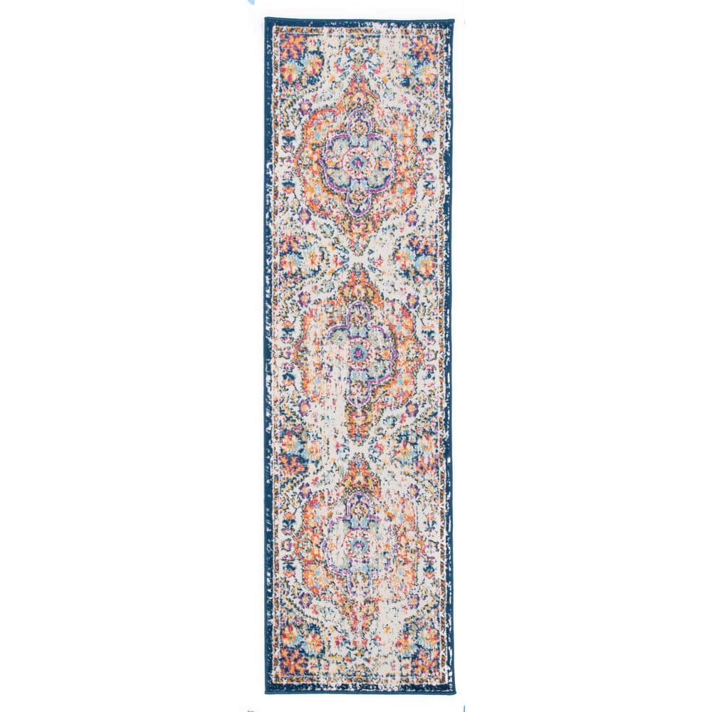 Multi-Color Distressed Bohemian Medallion Runner Rug 2'7" x 8'