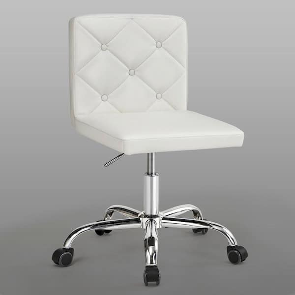 Armless Desk Chair Faux Leather Task Chair Home office Modern Swivel Adjustable Rolling Chairs White Office Stools