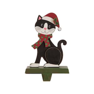 7.76 in. H Wooden Metal Christmas Stocking Holder Cat