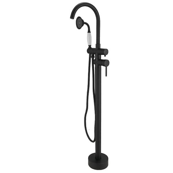 1-Handle Freestanding Tub Faucet with Hand Shower in Matte Black
