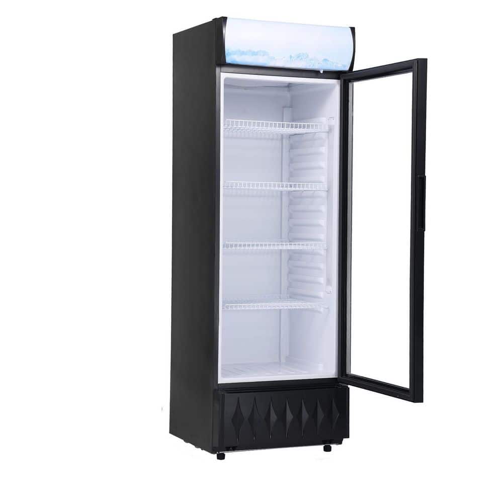 Commercial Beverage Refrigerator 9.7 cu. ft. Glass Door Cooler 25.9 in. Upright Fridge with 4 Shelves Black