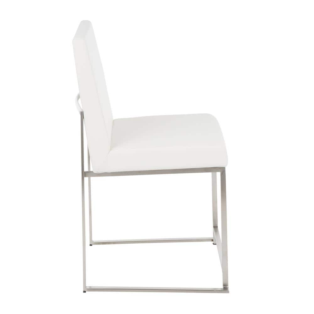 White Faux Leather High Back Metal Side Chair