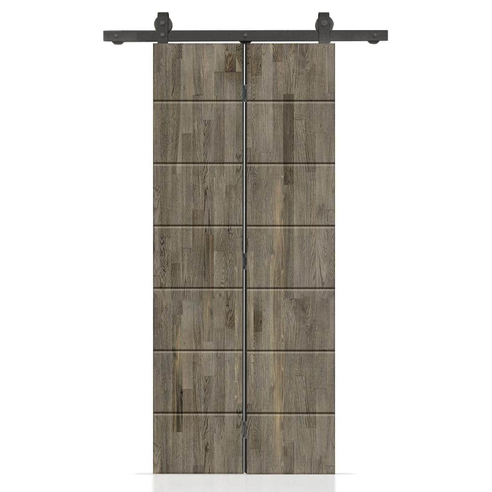 CALHOME 20 in. x 80 in. Weather Gray Stained Hollow Core Pine Wood Bi ...