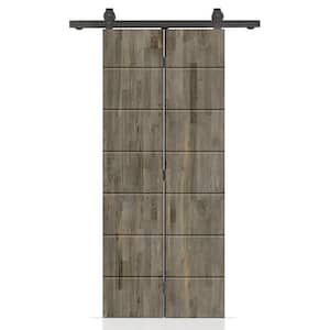 24 in. x 84 in. Weather Gray Stained Hollow Core Pine Wood Bi-Fold Door with Sliding Hardware Kit