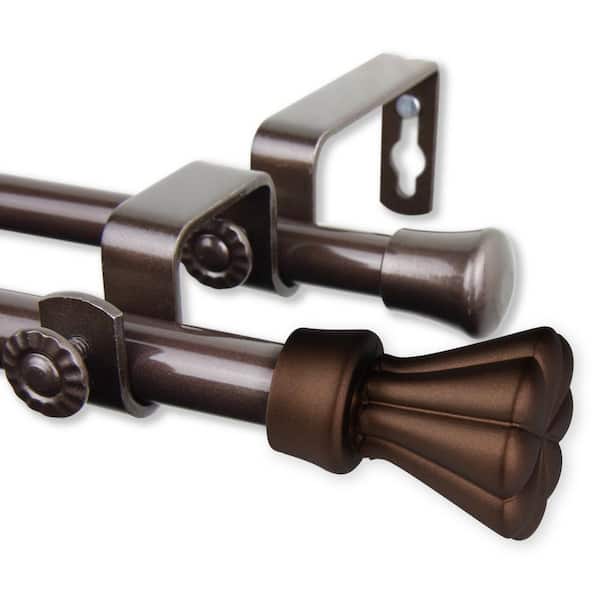 EMOH 28 in. - 48 in. Adjustable Double Curtain Rod 5/8 in. Dia in Cocoa with Lucas Finials