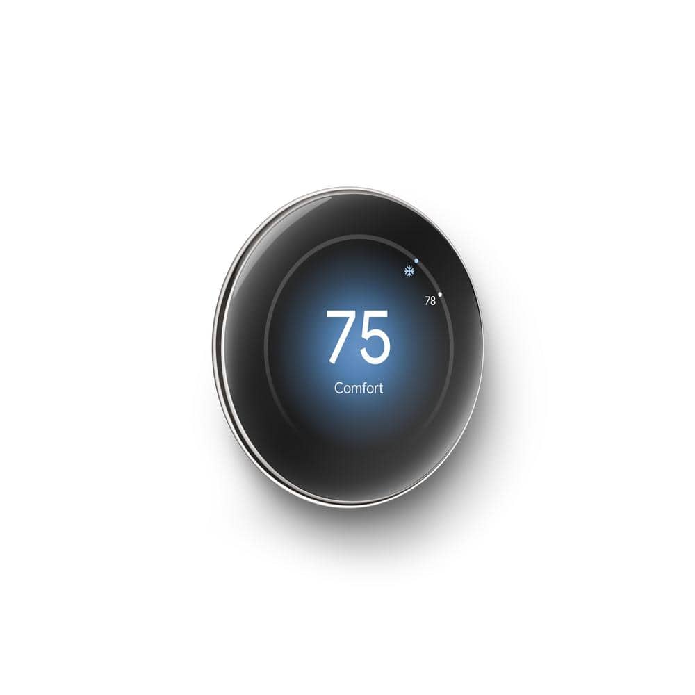 Polished Silver Smart Thermostat with Temperature Sensor