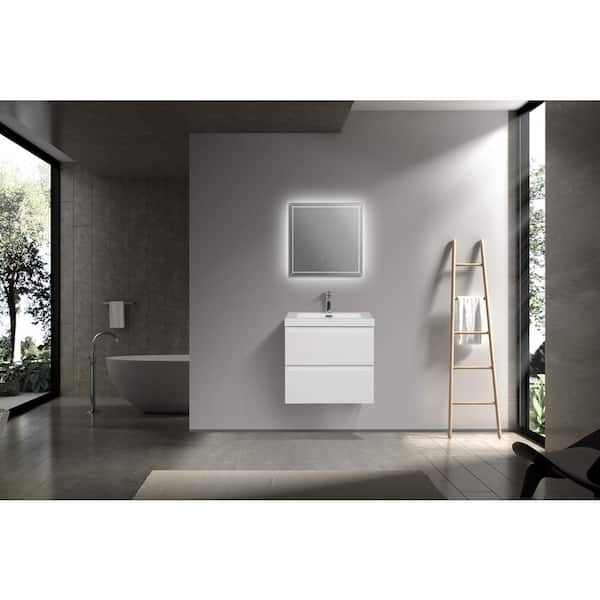 24 in. W Floating Single Sink Bath Vanity in Glossy White with Resin Gloss White Top