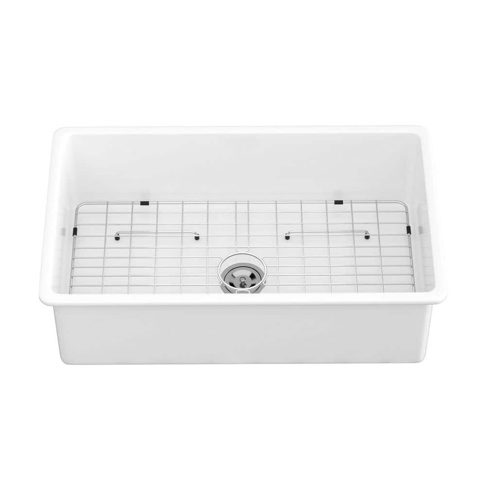 32 in. Undermount Single Bowl White Ceramic Kitchen Sink with Bottom Grids price history on PriceWatchPro