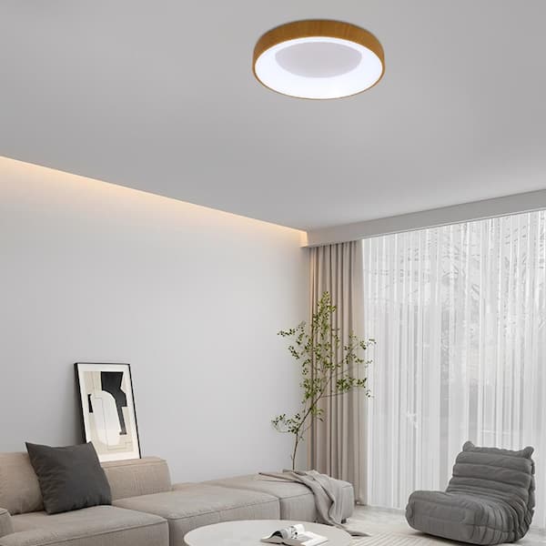 OUKANING 18.5 in. 1-Light Modern Wood 3 Colors Selectable LED