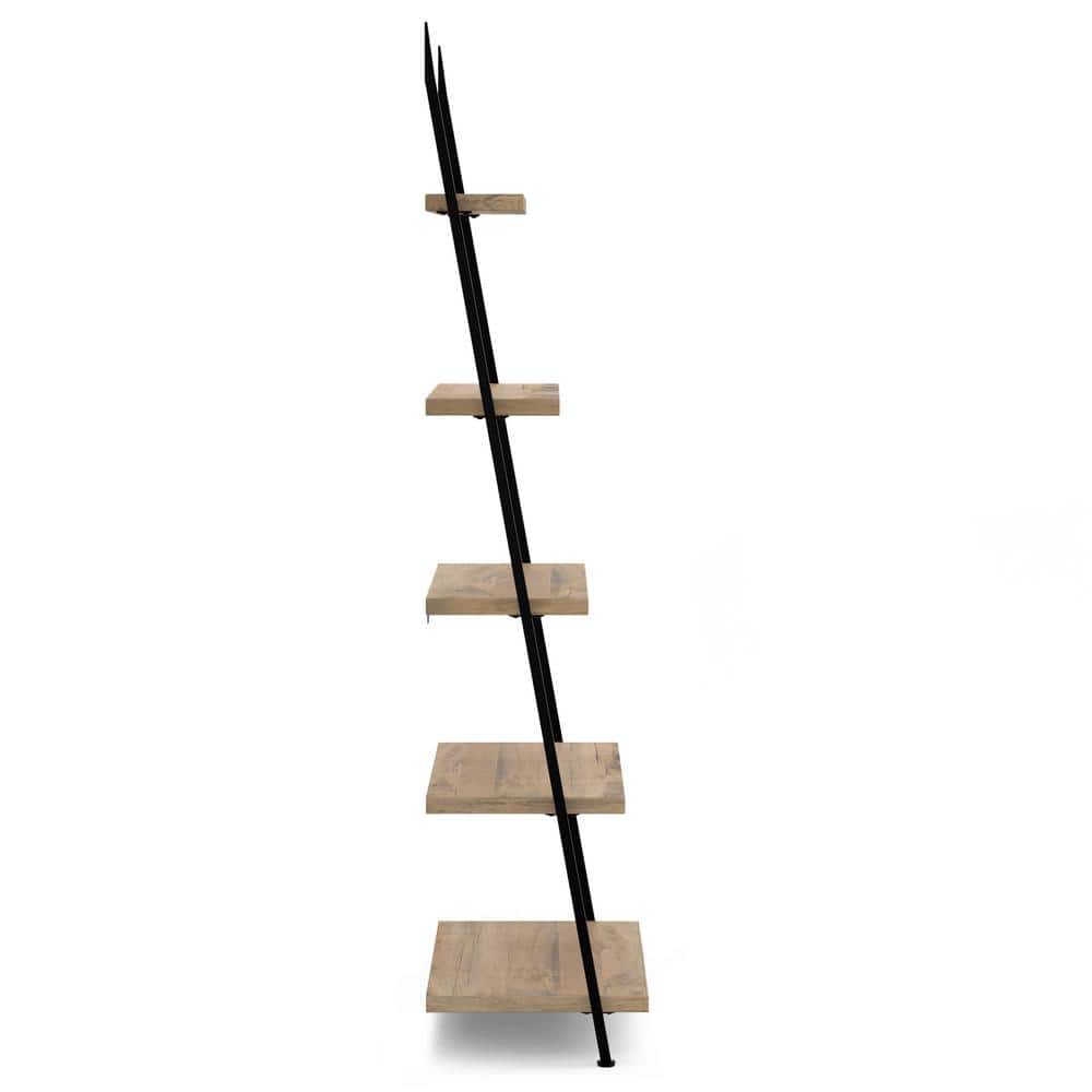 Trent Natural Mango Wood and Black Metal Ladder Shelf