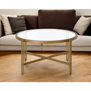 32 in. Gold Round Glass Coffee Table