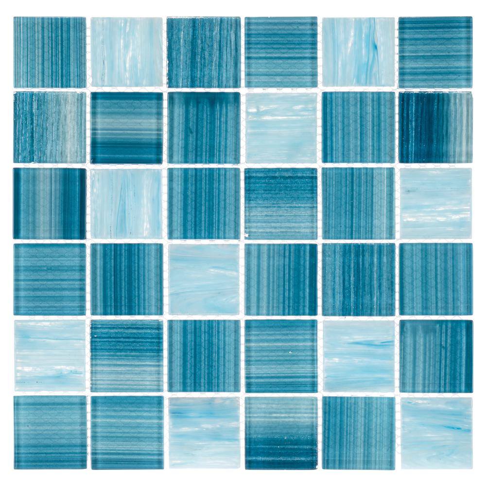 Oceanic Caspian Square 12 in. x 12 in. Glossy Waikiki Blue Glass Mosaic Til