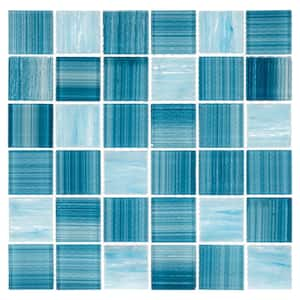 Oceanic Caspian Square 12 in. x 12 in. Glossy Waikiki Blue Glass Mosaic Tile Sample