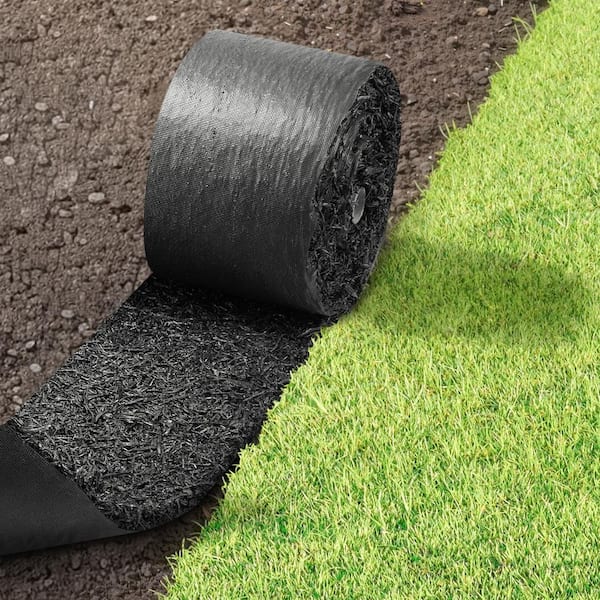 2 Rolls Rubber Mulch Mat, 140 x 4.5 in., 0.5 in. Thick Recycled Rubber Edging, Cuttable Flower Barrier with Stakes