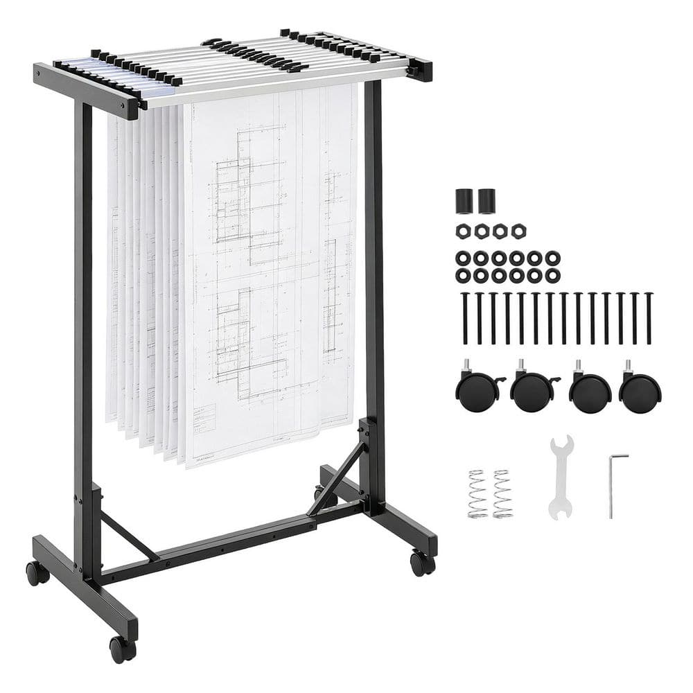 VEVOR Mobile Steel Blueprint Storage Rack with 12 Aluminum Clamps (30 ...