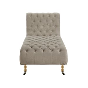 Soleil Taupe Chair Button Tufted Linen 67 L x 30.5 W x 36 H