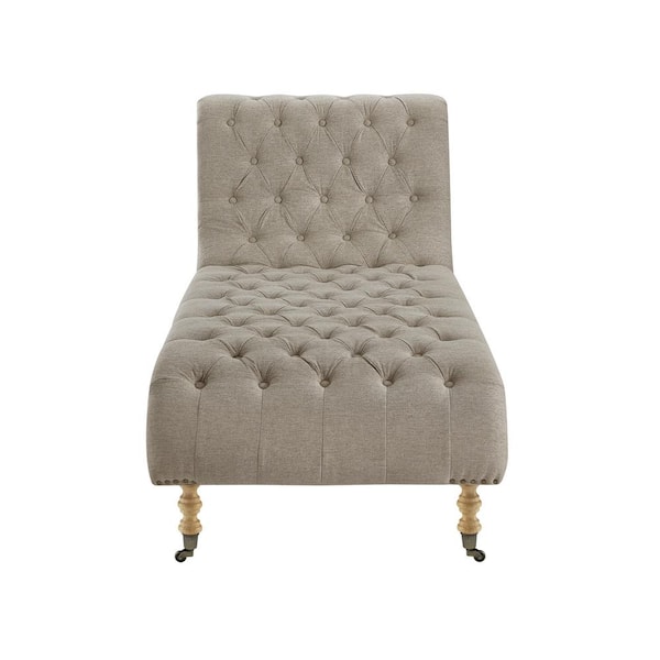 Rustic Manor Soleil Taupe Chair Button Tufted Linen 67 L x 30.5 W x 36 H