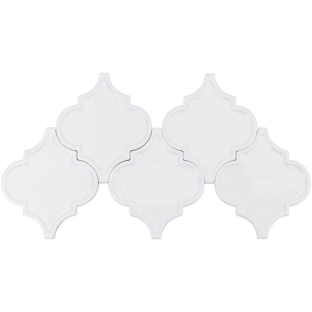 Labyrinth Pure White Polished Ceramic Arabesque Tile
