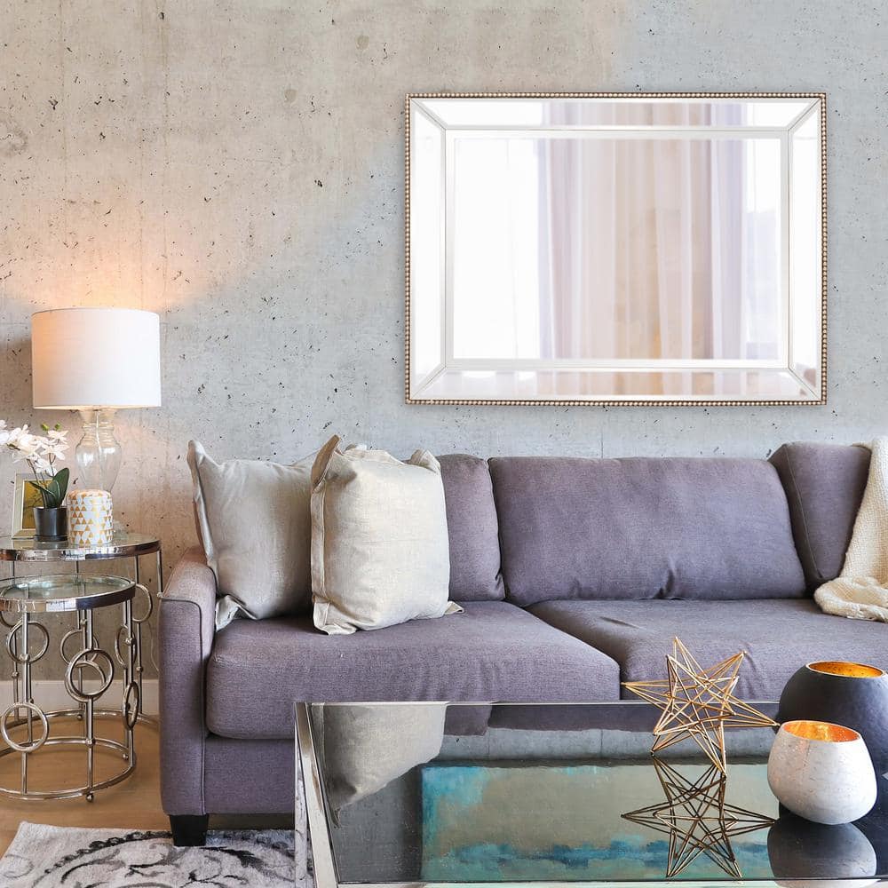 Elegant Roberto Rectangular Bronze & Silver Beaded Wall Mirror