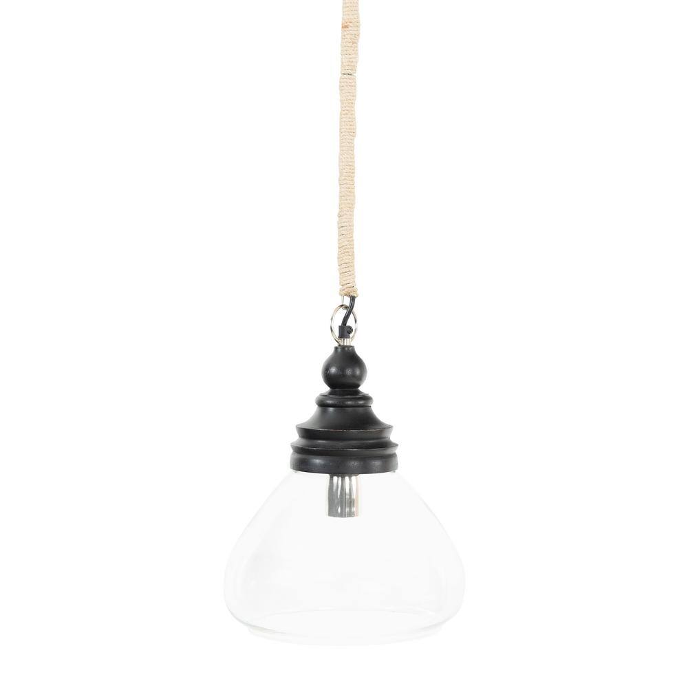 3R Studios 1Light Black Mango Wood Pendant Light with Glass Shade EC0252