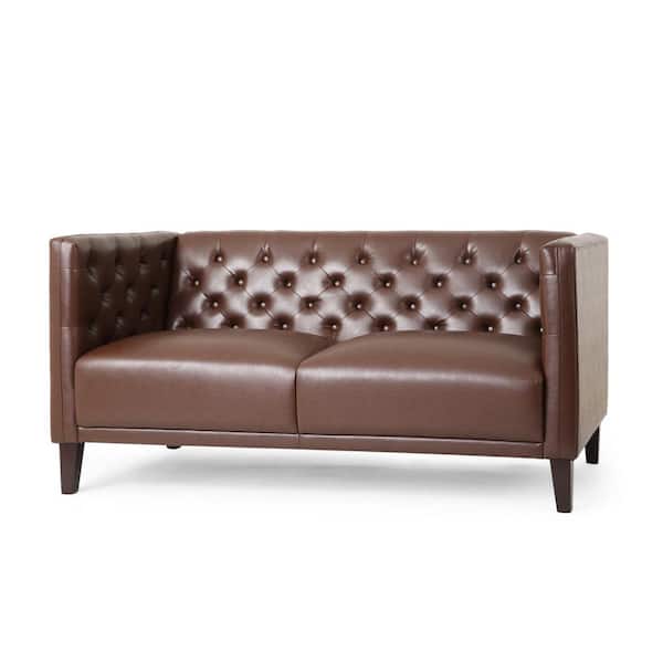 Noble House Kokesh 59.75 in Dark Brown Faux Leather Upholstered 2-Seat Loveseat