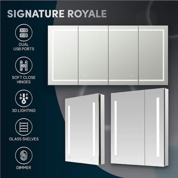 Royale Basic 30 in. W x 30 in. H Recessed or Surface Mount Medicine Cabinet with Bi-View Door, LED Lighting with Dimmer Royale Basic 30 in. W x 30 in. H Recessed or Surface Mount Medicine Cabinet with Bi-View Door, LED Lighting with Dimmer