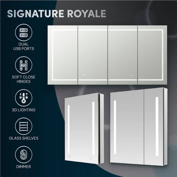 Royale 48 in W x 30 in. H Recessed or Surface Mount Medicine Cabinet with Bi-View Doors Royale 48 in W x 30 in. H Recessed or Surface Mount Medicine Cabinet with Bi-View Doors