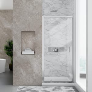 34 in. Wx 72 in. H Pivot Framed Shower Door in Chrome with 1/4 in. Clear Glass Shower Panel