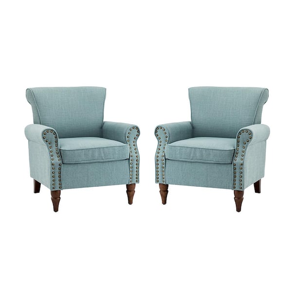 JAYDEN CREATION Macedonia Blue ArmChair with Nailhead Trim (Set of 2)