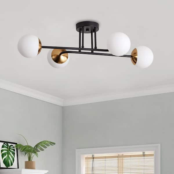 aiwen 28 in. Modern 4-Light Black Semi Flush Mount Industrial