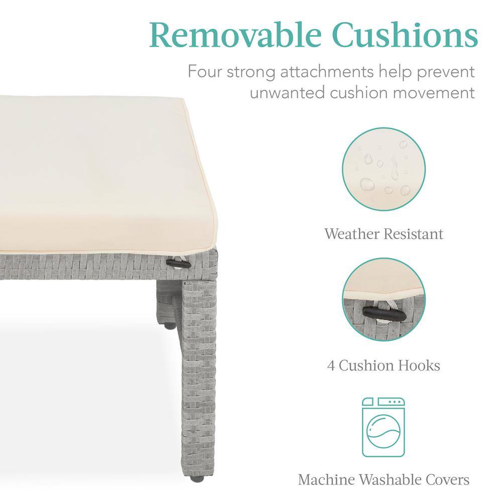 Gray Wicker Patio Ottomans with Cream Cushions, Set of 2