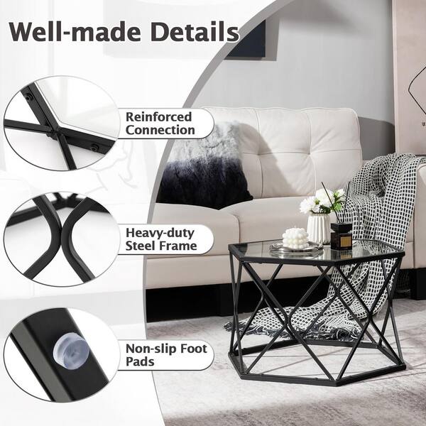 Costway 25.5 in. Black Hexagon Geometric Glass Modern Coffee