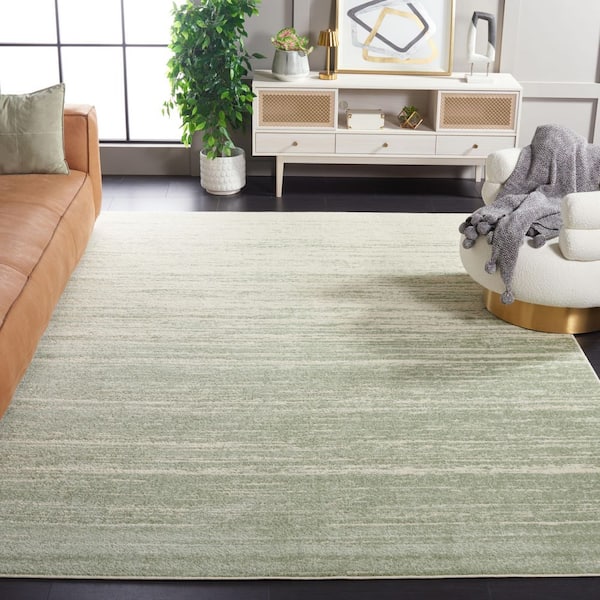 Adirondack Sage/Ivory Solid Color 8 ft. x 8 ft. Striped Square Area Rug