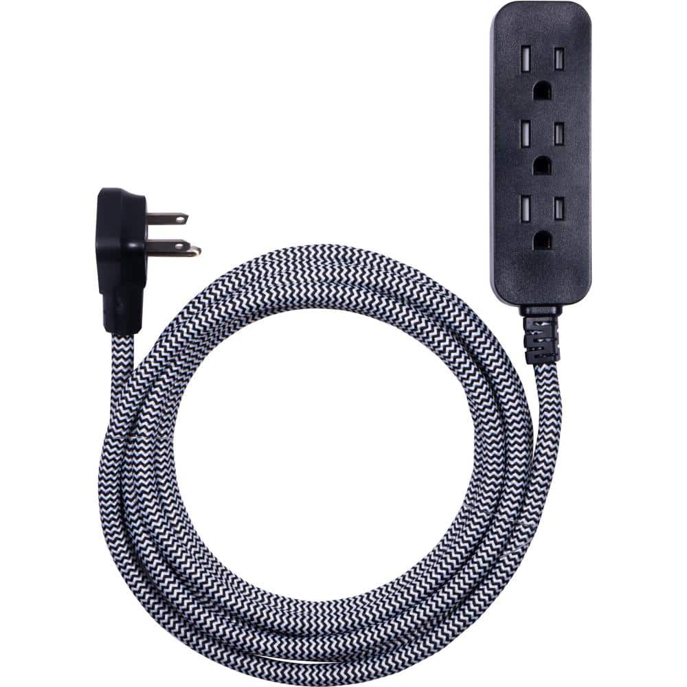 Cordinate 10 ft. 3Outlet Extension Cord Surge Protector in black/white