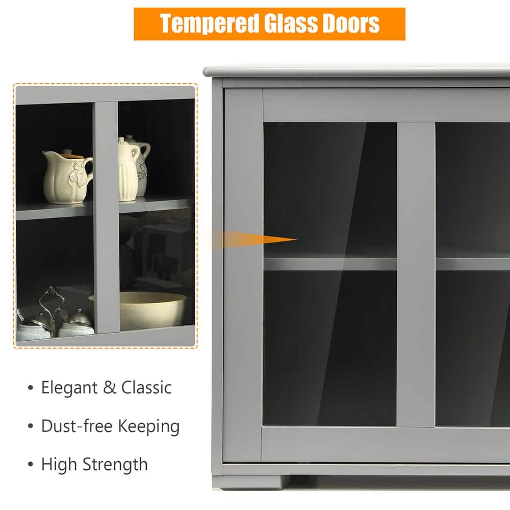 Gray MDF and Glass Sliding Door Kitchen Sideboard Cabinet