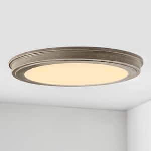 15 in. Dark Brown Wood 5-CCT LED Round Flush Mount, Low Profile Ceiling Light (2-Pack)