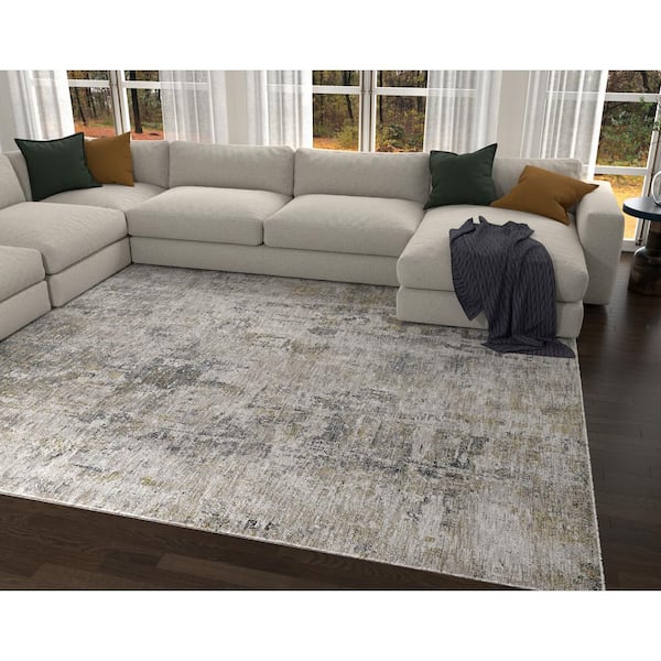 Ivy Ivory 12 ft. x 15 ft. Distressed Contemporary Area Rug