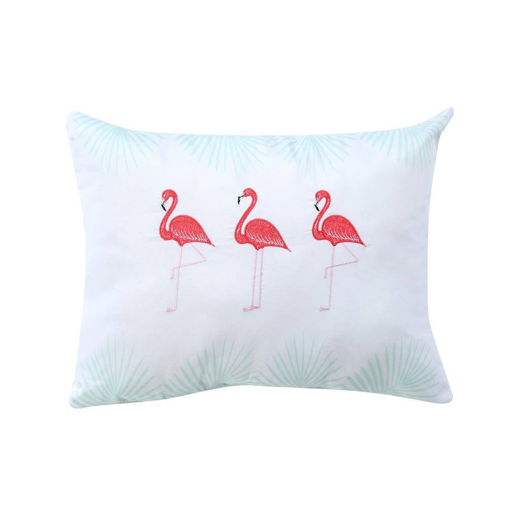 Mint Flamingo Embroidered 7-Piece Queen Microfiber Bedding Set