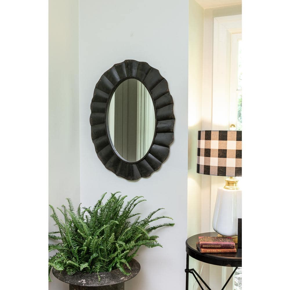 Elegant Full-Length Oval Wooden Mirror with Silver Accents, 24"x31"