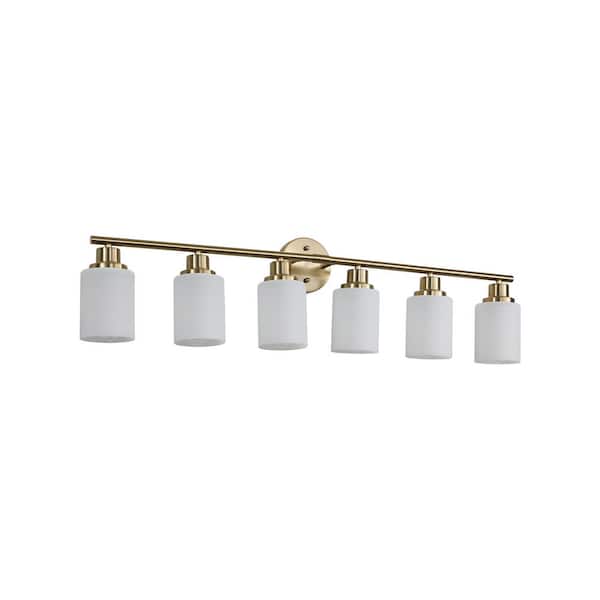 39 in. Modern 6-Light Scone Wall Frosted White Glass With Golden Iron Frame For Bathroom, Bedroom and Dressing Room