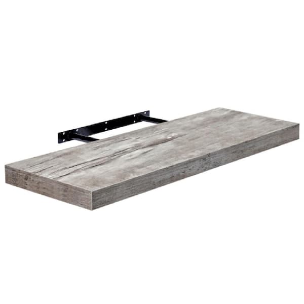 24-inch Rectangle Floating Wall Mounted Shelves, Invisible Brackets – Room Decor, Kitchen, Bathroom - 1-Piece, Gray