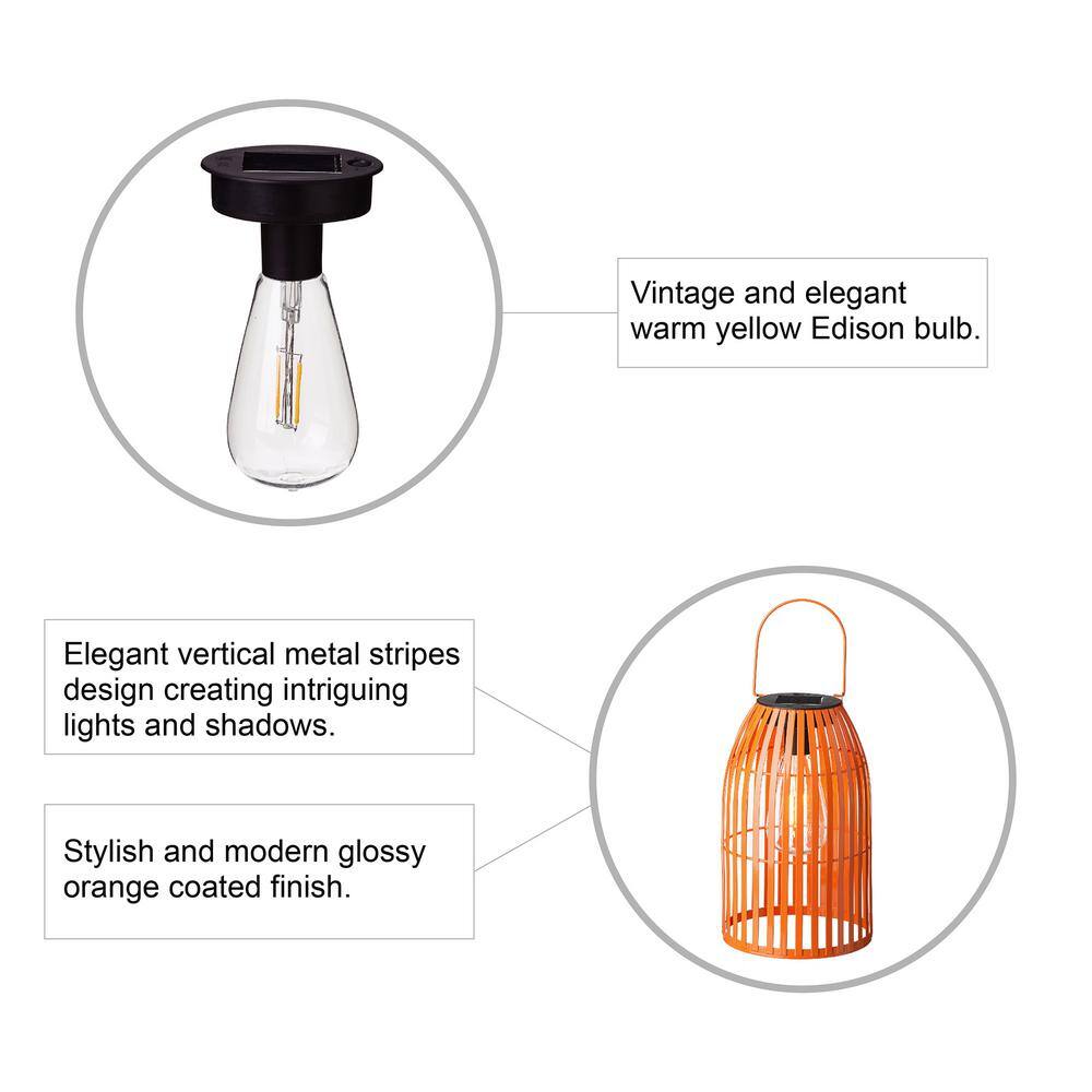 9.75" Orange Metal Woven Solar Powered Outdoor Lantern