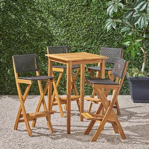 Polaris Natural 5-Piece Wood Square 41 in. Outdoor Serving Bar Set
