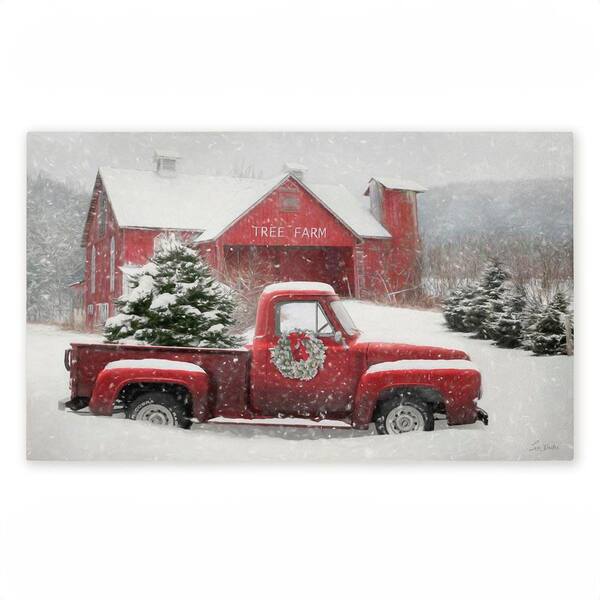 Christmas Tree Farm and Truck Red 18 in. x 30 in. Polyester Non-Slip Outdoor Door Mat