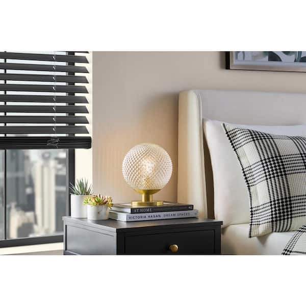 Snocreek 10 in. Brushed Gold 1-Light Uplight Table Lamp with Prismatic Glass Globe Shade