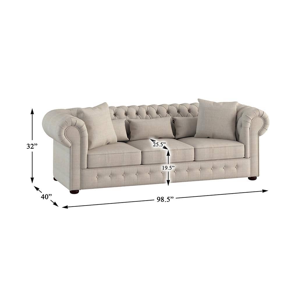 Elegant Savonburg 98.5" Beige Fabric Chesterfield Sofa with Button Tufting
